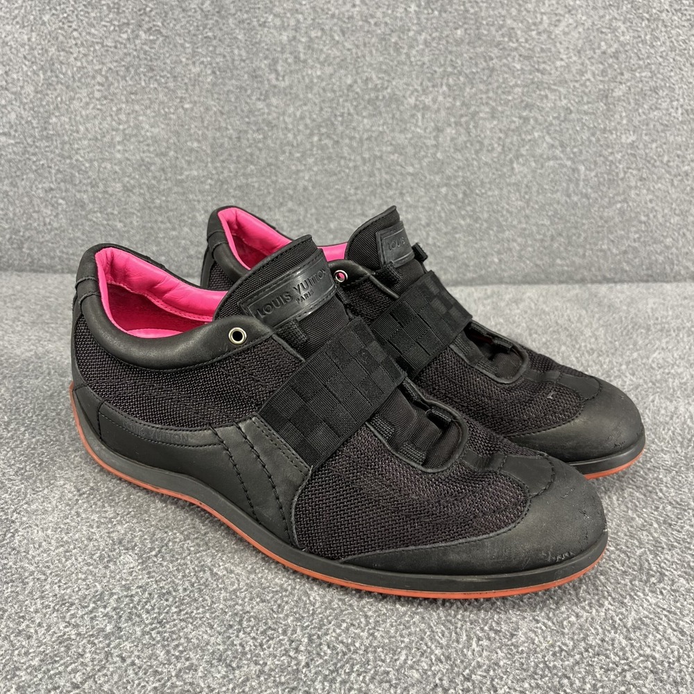 LOUIS VUITTON Black Leather‎ Monogram Canvas Run Away Sneakers 8.5